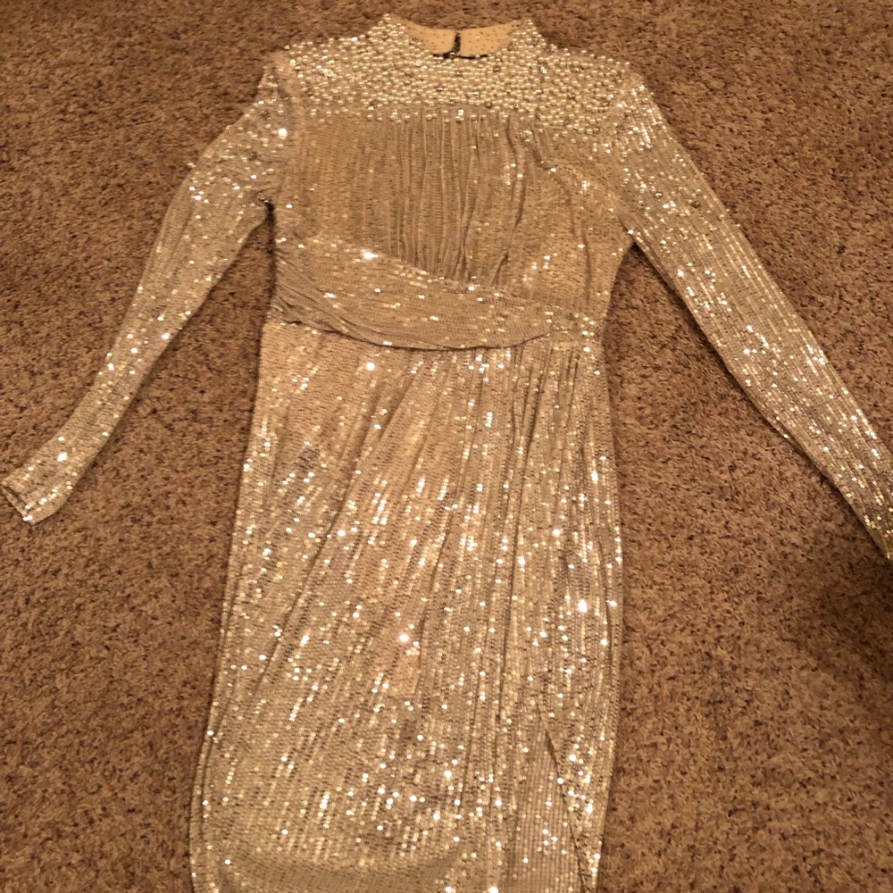 High Society Sequin Midi Dress- Silver